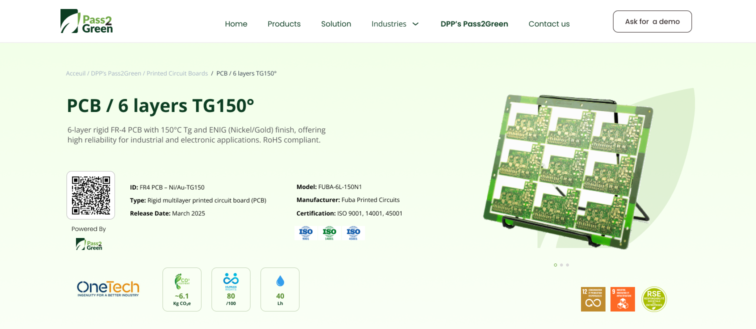 Pass2Green Digital Product Passport Platform - PCB Product Example